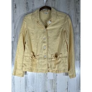 J Jill Button Up Linen Jacket Size XS‎ Petite Butter Yellow Ruffle Pockets